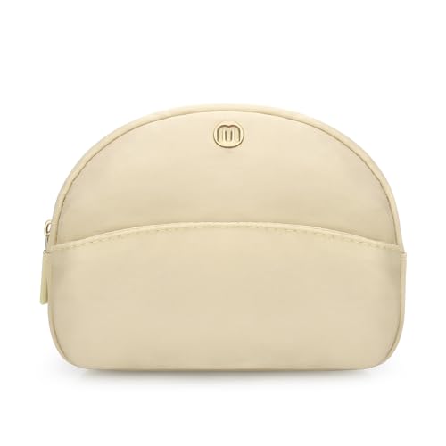 Small Travel Makeup Bag, Nylon Cosmetic Toiletry Organizer Pouch (beige) - color: beige