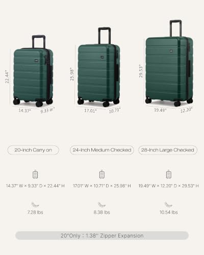 Coolife Luggage Set, Lightweight Durable Hardshell, 3 piece, Reed Green - color: Reed Green