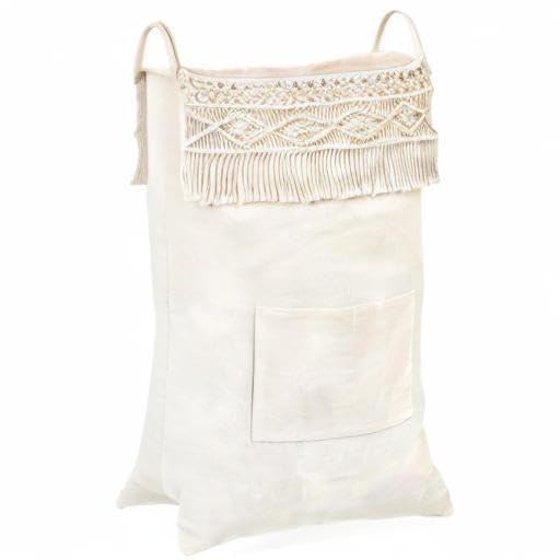 Mkono Macrame Over The Door Laundry Hamper, Hanging Laundry Bag with Zipper - size: 18.5" x 27.5"