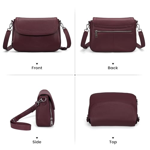 befen Genuine Leather Medium Crossbody Bags for Women Saddle Bag Purse - color: Burgundy Red