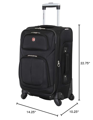 SwissGear Sion Carry-On Spinner Luggage, Softside Expandable, Lightweight Suitcase, Black, 22.75-Inch - color: Black, size: Carry-On
