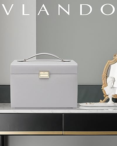 VLANDO Jewelry Storage with Mirror and 3 Drawers,Gray - color: Gray
