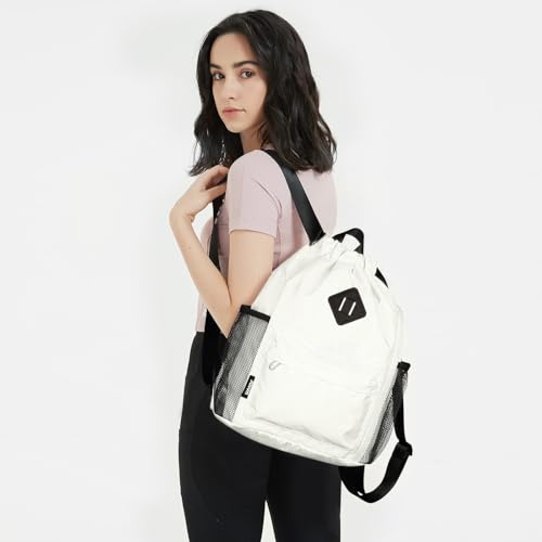 WANDF Drawstring Backpack with Shoe Compartment, Sports Gym Bag - color: S, Beige, size: Small