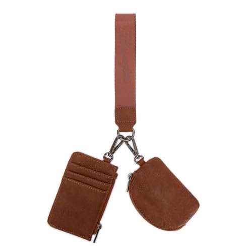 Wrangler Keychain Wristlet Wallets for Women Western Dual Pouch Wristlet Credit Card Holder Wallet - color: Tooling and stud Brown