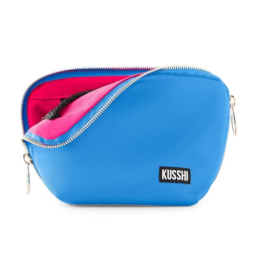 KUSSHI Washable Travel Makeup & Cosmetic Bag - Brush Organizer Sold Separately (Everyday, Light Blue/Neon Pink) - color: Light Blue/Neon Pink, size: Everyday (Purse) Bag