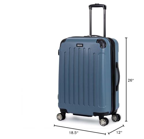 Kenneth Cole REACTION Renegade Luggage Expandable 8-Wheel Spinner Lightweight Hardside Suitcase, Granite Blue, 24-Inch Checked - color: Granite Blue, size: 24-Inch Checked