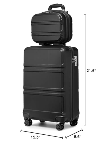 Kono Carry On Luggage Set Airline Approved with Spinner Wheels - color: Black, size: 2-piece Set (12/20)