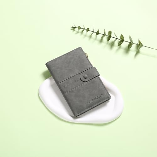RFID Blocking Leather Passport Wallet Cover Case with Pen and Card Slots Travel Wallet for Women/Men Travel Must Haves Accessories - color: D-Light Grey