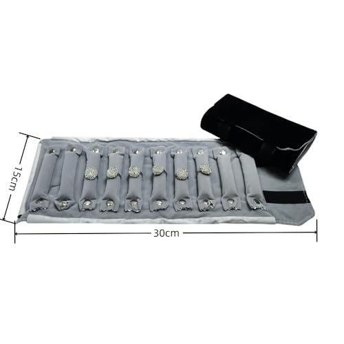 Travel Ring Holder, Foldable Ring Case for Women, Gray Black, M - color: Gray Black, size: Medium,10 Slots