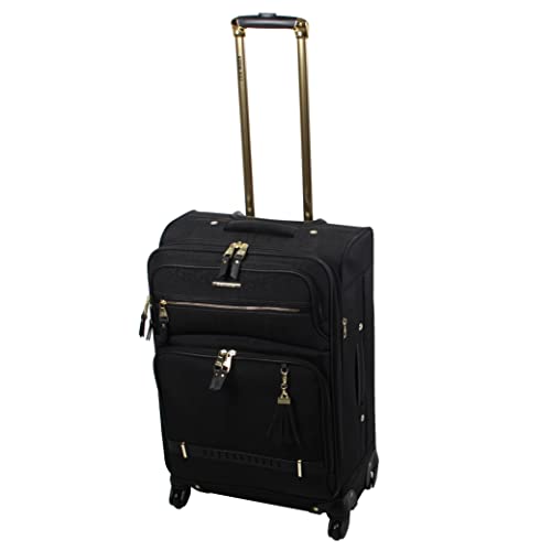 Steve Madden Designer Luggage Collection - 3 Piece Softside Expandable Lightweight Spinner Suitcase Set - Travel Set includes 20 Inch Carry on, 24 Inch & 28-Inch Checked Suitcases (Black Grey) - color: Black Grey
