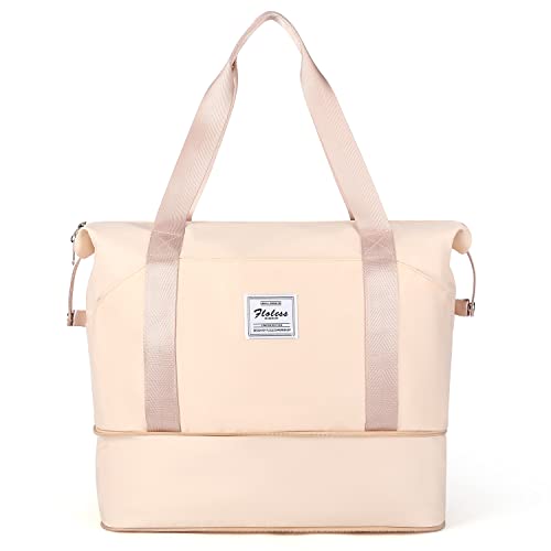 Travel Duffel Bag Carry On Overnight Weekender Bags for Women Hospital Tote - color: A116-beige-expandable, size: X-large