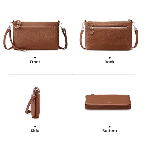 befen Genuine Leather Wristlet Clutch Wallet Purses with RFID Blocking | Small Crossbody Bags Shoulder Handbag for Women, Genuine Leather Wristlet Clutch Wallet Purses with RFID Blocking - color: Deep Brown
