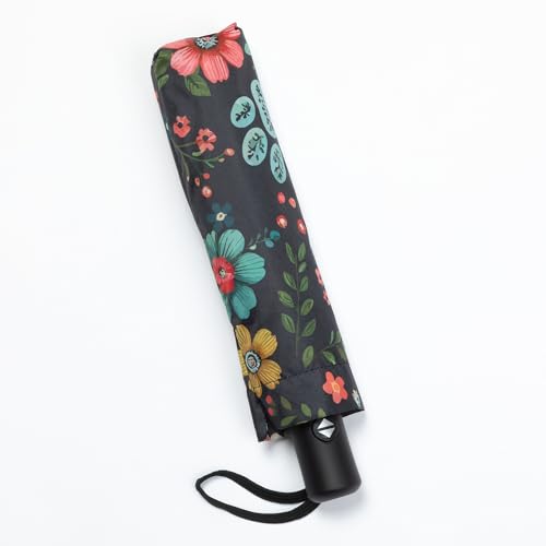 Whimsical Paw Print Compact Small Folding Travel Umbrella Auto Open Close - color: Floral Pawscape