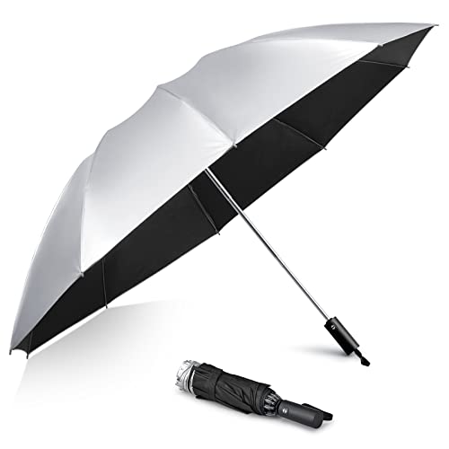 G4Free UPF 50+ UV Protection 54 Inch Large Reverse Portable Travel Umbrella - color: UV-Black/Silver