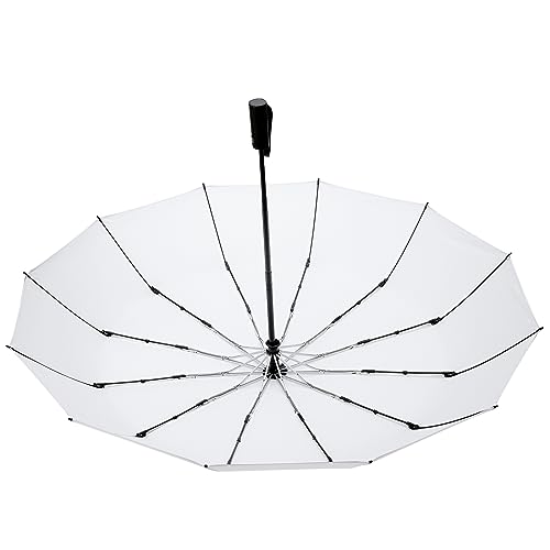 GAOYAING 46 Inch Large Automatic Rain Umbrella - Windproof Travel Lightweight Travel-Ready, Heavy Duty 12-Rib 210T Fabric, Portable with Protective Sleeve - color: Snow Mountain White