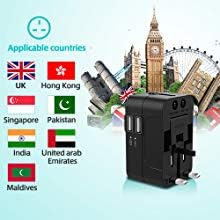 Universal Travel Adapter, International Power Plug Adapter with Dual USB Ports and Surge Protector, All-in-One Worldwide Wall Charger for UK EU US AU Outlets