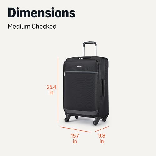 Amazon Basics 23" Medium Checked Softside Luggage Suitcase with Spinner Wheels, Expandable Space, Zippered Pockets, Telescopic Handle, Black - color: Black, size: 23”, style: Medium Checked