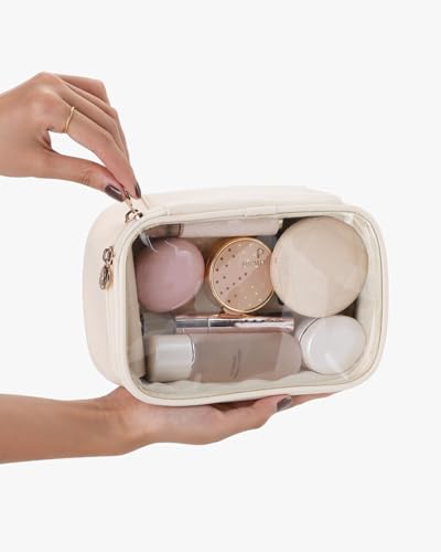 Pocmimut Makeup Bag,Small Makeup Bag for Purse, TSA Approved Bag for Travel - color: Beige, style: Small