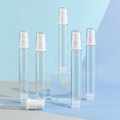6 Pack 0.5 oz Plastic Mini Airless Pump Bottles Travel Size Refillable Leakproof Lotion Containers for Skincare Cosmetics Toiletries TSA Approved - size: 15ml
