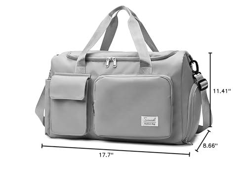 Suruid Gym Bag with Shoe Compartment, Sports Duffle Bag for Women, Gray - color: Gray
