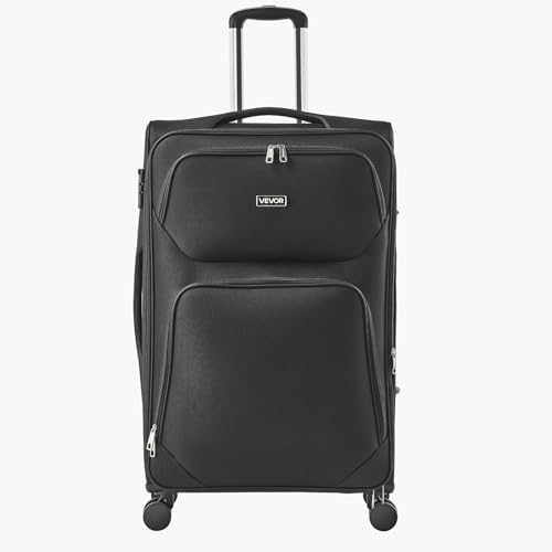 VEVOR Softside Expandable Luggage with Spinner Wheels, 28-Inch Softside Checked Large Luggage, Lightweight Checked Suitcase with Expandable Zippered Pocket and TSA Lock, Black - size: 28-Inch Black
