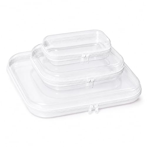 3 Pack Clear Hard Shell Zipper Case (1XL + 1L + 1M, White) - color: White(XL+L+M)