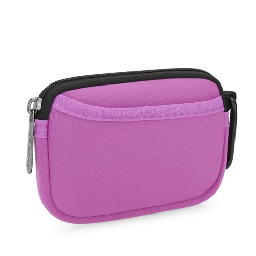 E-Tree Small Soft Neoprene Zipper Pouch with Carabiner Clip,Tech Bag Pink - color: Pink