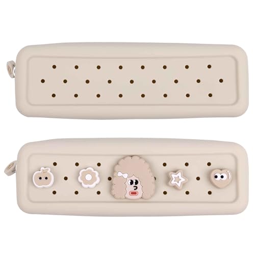 Makeup Brush Pouch with Charms Cosmetic Organizer Bag (Beige) - color: Beige