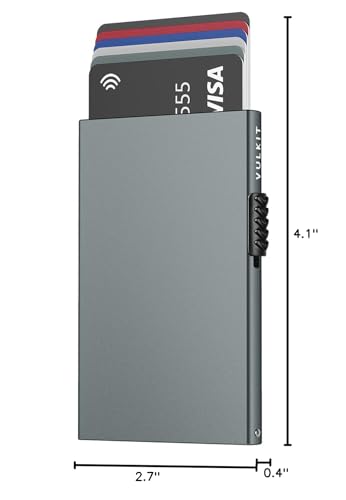 VULKIT 미니멀리스트 신용 카드 홀더 팝업 카드 케이스 RFID 보호 슬림 메탈 지갑 카드 홀더 지갑, 스페이스 그레이., 미니멀리스트 - color: 스페이스 그레이.