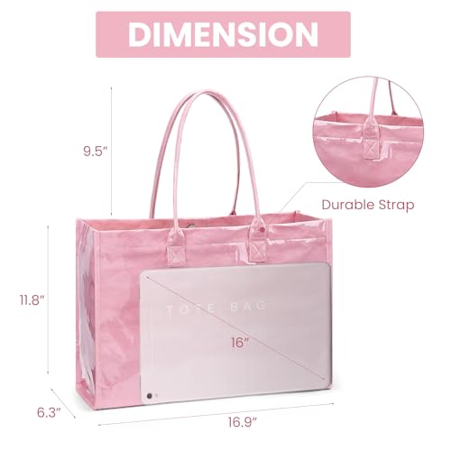Lushandy PVC Tote Bag Women's Waterproof Jelly Beach Bag Work Hobo Handbag - color: Solid-pink