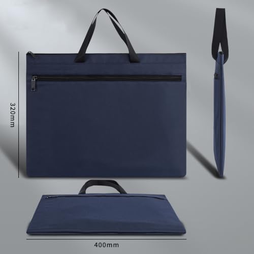 A4 Canvas Document Bag Zippered File Pouch Bag with Handle,Waterproof File Folder Brifecase for Project Meeting Office Travel - color: Blue