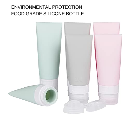 Portable Soft Silicone Travel bottles Set - 6 Pack Leakproof Silicone Travel Bottles,Cosmetic Toiletry Containers(Pink+Green+Grey)