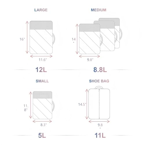 NISHEL 6 Set Packing Cubes for Travel | Luggage Organizer Bags with Shoe Bag, Lightweight, Durable Space Saver Bags Travel Essentials, Pink