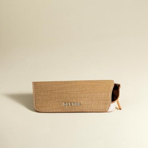 OLETHA Soft Glasses Case for Sunglasses, Readers & Eyeglasses, 2 Pack | Aesthetic slim faux leather pouch also fit eyeglasses; slip into a purse or handbag; microfiber cushion against scratches - color: Raffia-embossed, Wheat