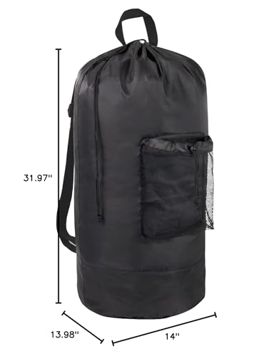 Trailmaker Laundry Bag Backpack for College Dorm, 115L Washable Laundry Hamper Bag, 32 x 14 Inch with Shoulder Straps, Mesh Pocket, Drawstring Closure for Apartment, Laundromat, Travel (Black) - color: Charcoal Black