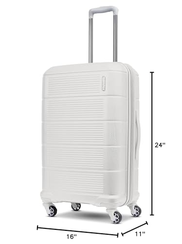 American Tourister Stratum 2.0 Expandable Hardside Luggage with Spinner Wheels, Checked-Medium, White - color: White, size: 24-Inch Checked-Medium