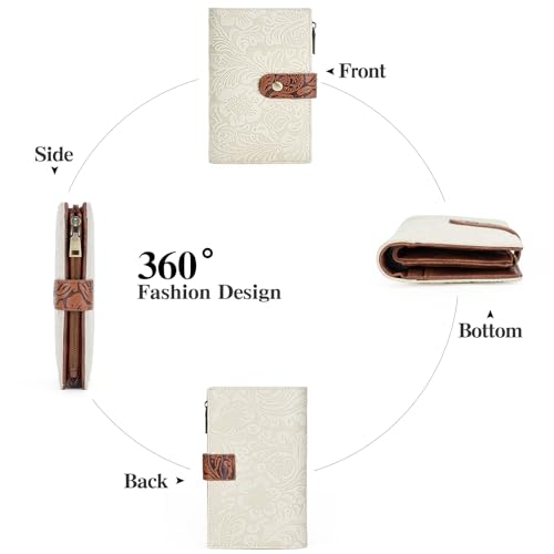 GOIACII Women's Wallet RFID Blocking Leather Trifold Credit Card Holder - color: B02 White & Brown