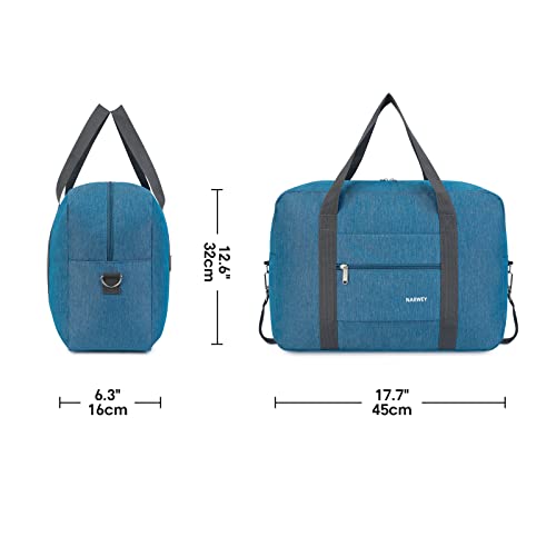 Narwey Personal Item Travel Bag, Carry on Foldable Duffle Bag for Women Men - color: AB-Thick Series Navy Blue, size: with Shoulder Strap