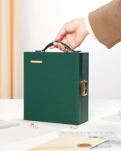 Enthralite Portable Travel Jewelry Case: Jewelry Box with Lock and Mirror - color: Dark Green