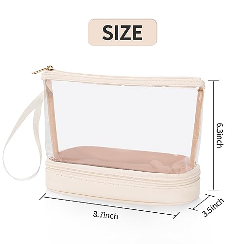 Clear Makeup Bag with Brushes Compartment Travel TSA Approved Toiletry Bag - color: 05-cream clear