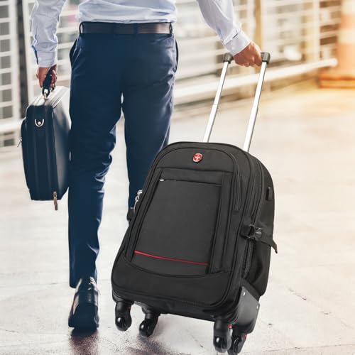 star cloud 4-Wheel Checked Rolling Backpack Extra-Large Roller Travel Laptop Backpack for Business, Water-Resistant Luggage, Backpack with Wheels for Commuting - size: Checked 24-Inch 55L