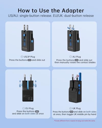 BEONDON Universal Travel Adapter 25W USB-C PD Charger Worldwide Plug Black - color: Black-eu