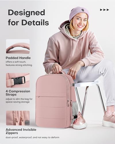 HOTOR Travel Backpack Flight Approved Bag Men Women, Medium Pink - color: Pink, size: Medium