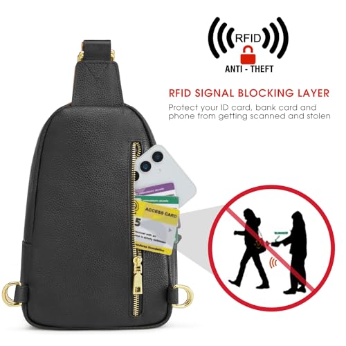 Kattee Sling Bag for Women, Leather Crossbody Bags for Travel, Black - color: Black