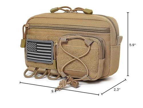 Tactical MOLLE Horizontal Admin Pouch with Front Drawstring Pocket EMT Pouch EDC Utility Organizer Bag - color: Coyote Brown
