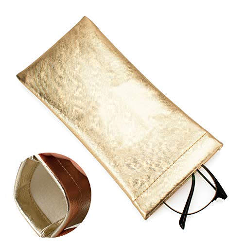 Vemiss 3 Pack Glasses Case, Squeeze Top Soft Sunglasses Pouch - color: Silver Pink Gold