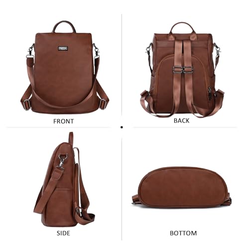 Fmeida Convertible Backpack Purse for Women Anti Theft Nylon Backpack Brown - color: Brown