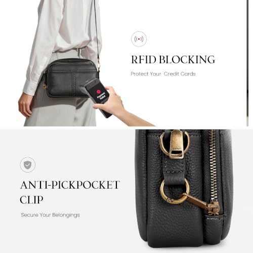 befen Genuine Leather Crossbody Bag for Women Anti Theft Purse and Hangbags with Built in RFID Wallet - color: Black