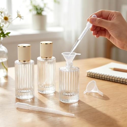 YU FENG 2 Pack 100ml Glass Perfume Spray Bottles, Gold Rim Atomizer - color: Ivory Cylinder