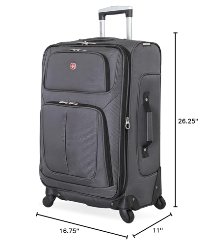SwissGear Sion Softside Expandable Spinner Luggage Durable Lightweight Travel Suitcase, Dark Grey, Checked-Medium - color: Dark Grey, size: Checked-Medium